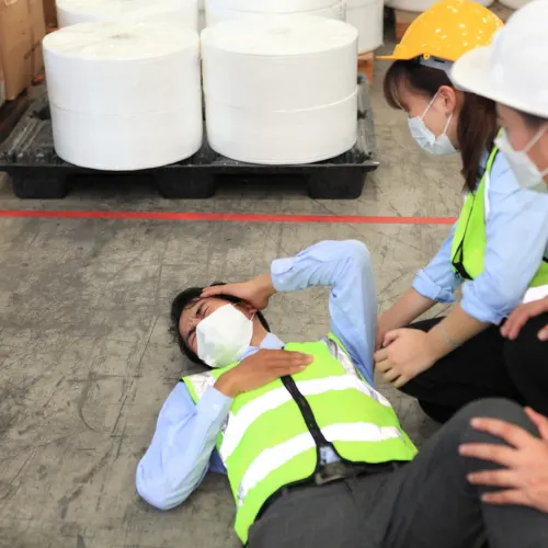Dangerous accident in warehouse during work , worker accident factory , safety first for working